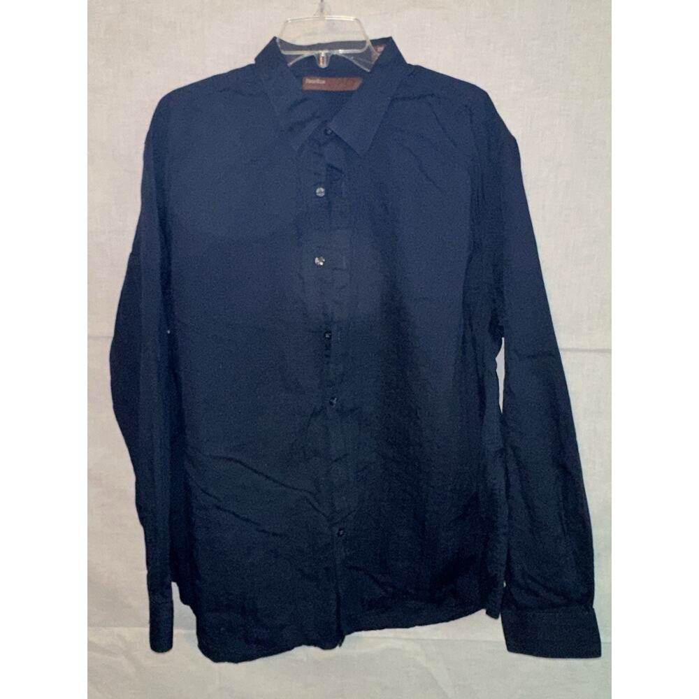 Perry Ellis Mens XXL/XXG Navy 100% Cotton Long Sleeve Button Shirt